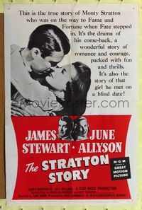 2h826 STRATTON STORY 1sh R56 James Stewart, June Allyson, baseball!