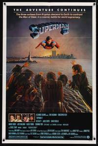 2h836 SUPERMAN II 1sh '81 Christopher Reeve, Terence Stamp, cool flying image over New York City!