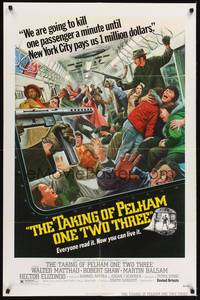 2h847 TAKING OF PELHAM ONE TWO THREE 1sh '74 cool subway train hijack art by Mort Kunstler!