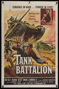 2h850 TANK BATTALION 1sh '57 cool artwork of Korean War battleground heroes blasting thru!