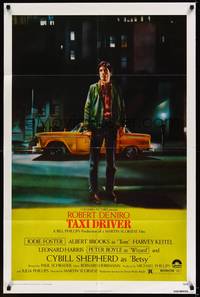 2h857 TAXI DRIVER 1sh '76 classic art of Robert De Niro by cab, directed by Martin Scorsese!