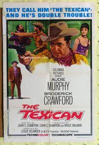 2h868 TEXICAN 1sh '66 cowboy Audie Murphy is the Texican, Broderick Crawford, sexy Diana Lorys!