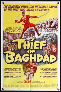 2h876 THIEF OF BAGHDAD 1sh '61 daring Steve Reeves does fantastic deeds and defies an empire!