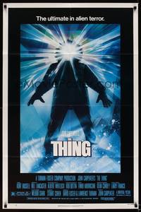 2h878 THING 1sh '82 John Carpenter, cool sci-fi horror art, the ultimate in alien terror!