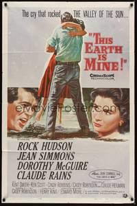 2h879 THIS EARTH IS MINE 1sh '59 artwork of Rock Hudson & pretty Jean Simmons!