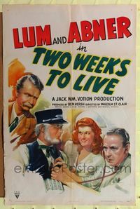 2h924 TWO WEEKS TO LIVE style A 1sh '43 great artwork of screwballs Lum & Abner, radio stars!