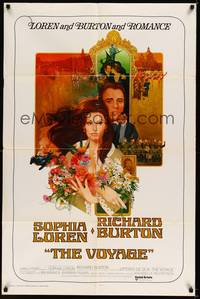 2h947 VOYAGE int'l 1sh '74 Vittorio De Sica, Peak art of sexy Sophia Loren & Richard Burton!