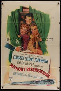2h981 WITHOUT RESERVATIONS style A 1sh '46 art of John Wayne, Claudette Colbert & Don DeFore!