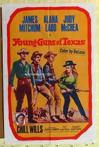 2h995 YOUNG GUNS OF TEXAS 1sh '63 teen cowboys James Mitchum, Alana Ladd & Jody McCrea!