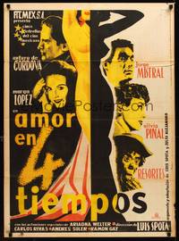2j065 AMOR EN 4 TIEMPOS Mexican poster '55 Arturo de Cordova, Silvia Pinal, Resortes, sexy art!