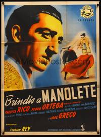 2j071 BRINDIS A MANOLETE Mexican poster '48 Florian Rey, Renau art of Pedro Ortega & matador!