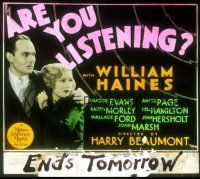 2k103 ARE YOU LISTENING glass slide '32 William Haines, Madge Evans, radio murder mystery!