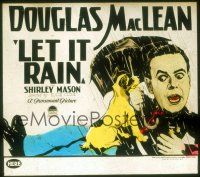 2k115 LET IT RAIN glass slide '27 art of wacky Douglas MacLean with dog biting his umbrella!