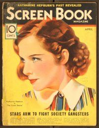 2k044 SCREEN BOOK magazine April 1933 wonderful art portrait of Katharine Hepburn by Henry Clive!