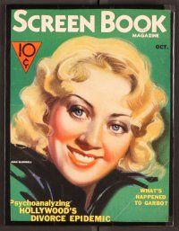 2k050 SCREEN BOOK magazine October 1933 great artwork fo pretty Joan Blondell smiling big!