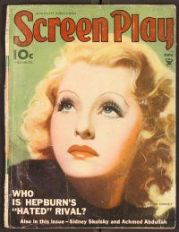 2k057 SCREEN PLAY magazine June 1934 artwork portrait of pretty Lilian Harvey!