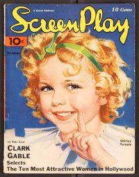 2k061 SCREEN PLAY magazine October 1934 great artwork of cute Shirley Temple by Tempest Inman!