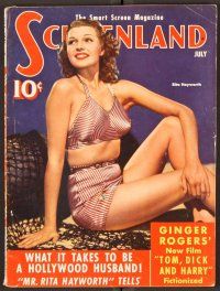 2k069 SCREENLAND magazine July 1941 portrait of sexy Rita Hayworth in two-piece bathing suit!
