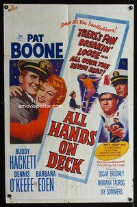 2m021 ALL HANDS ON DECK 1sh '61 Navy Captain Pat Boone, sexy Barbara Eden on ladder!