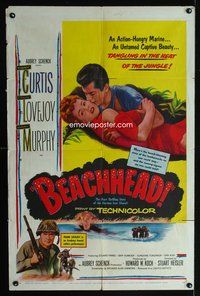 2m069 BEACHHEAD 1sh '54 United States Marine Tony Curtis makes the jungle steam with Mary Murphy!