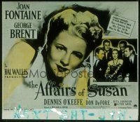 2r123 AFFAIRS OF SUSAN glass slide '45 super close up of Joan Fontaine + surrounded by suitors!