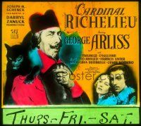 2r128 CARDINAL RICHELIEU glass slide '35 George Arliss with cat & beautiful Maureen O'Sullivan!