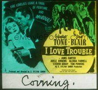 2r138 I LOVE TROUBLE glass slide '47 great image of Franchot Tone holding gun & sexiest Janet Blair!