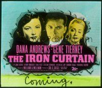 2r139 IRON CURTAIN glass slide '48 close portraits of Dana Andrews, sexy Gene Tierney & June Havoc!