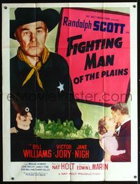 2s081 FIGHTING MAN OF THE PLAINS 2sh '49 great close up of Randolph Scott pointing gun!
