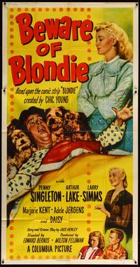 2s330 BEWARE OF BLONDIE 3sh '50 Penny Singleton, Arthur Lake as Dagwood Bumstead with dogs!