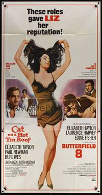 2s354 CAT ON A HOT TIN ROOF/BUTTERFIELD 8 3sh '66 art of super sexy Elizabeth Taylor in nightie!