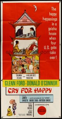 2s368 CRY FOR HAPPY 3sh '60 Glenn Ford & Donald O'Connor take over a geisha house & the girls too!