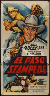 2s385 EL PASO STAMPEDE 3sh '53 close up art of Rocky Lane with gun & punching bad guy!