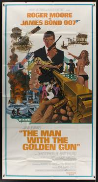 2s485 MAN WITH THE GOLDEN GUN 3sh '74 art of Roger Moore as James Bond by Robert McGinnis!