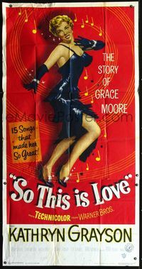 2s582 SO THIS IS LOVE 3sh '53 sexy artwork of Kathryn Grayson as shimmy dancer Grace Moore!