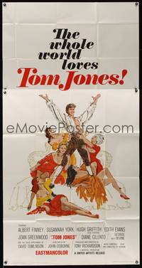 2s619 TOM JONES int'l 3sh '63 artwork of Albert Finney surrounded by five sexy women on bed!