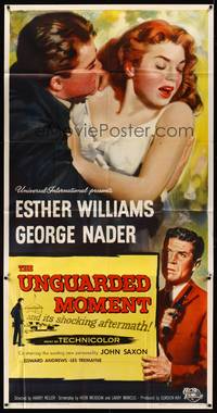 2s628 UNGUARDED MOMENT 3sh '56 close up art of teacher Esther Williams threatened by George Nader!