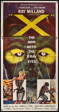 2s656 X: THE MAN WITH THE X-RAY EYES 3sh '63 Ray Milland strips souls & bodies, cool sci-fi art!