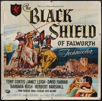 2s199 BLACK SHIELD OF FALWORTH 6sh '54 art of Tony Curtis & Janet Leigh by Reynold Brown!