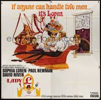 2s238 LADY L 6sh '65 different art of sexy Sophia Loren, Paul Newman & David Niven by D. Sheridan!