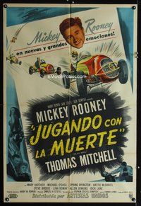 2s100 BIG WHEEL Argentinean '49 headshot of Mickey Rooney + cool car racing artwork!