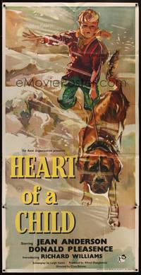 2s073 HEART OF A CHILD English 3sh '58 great artwork of boy and his St. Bernard dog in snowstorm!