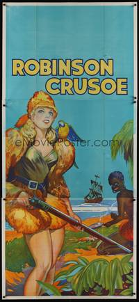 2s076 ROBINSON CRUSOE stage play English 3sh '30s great stone litho of sexy female hero & Friday!