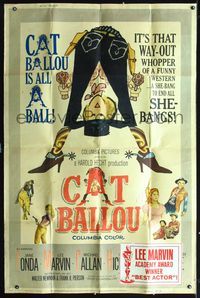 2t409 CAT BALLOU 40x60 '65 classic sexy cowgirl Jane Fonda, Lee Marvin, great artwork!
