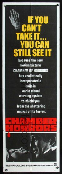 2t384 CHAMBER OF HORRORS door panel '66 fear flasher warning poster for those who can't take it!