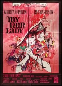 2t013 MY FAIR LADY French 4p '64 classic art of Audrey Hepburn & Rex Harrison by Bob Peak!