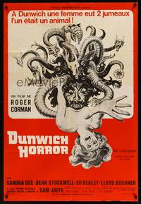 2t035 DUNWICH HORROR French 31x47 '70 AIP, wild horror art of Medusa monster attacking woman!