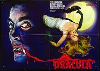 2t059 HORROR OF DRACULA German 33x47 R60s Hammer, cool different art of vampire & sexy girl