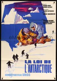 2t052 LAW OF THE ANTARCTIC Russian/French 32x46 export '65 different art of men in snow!