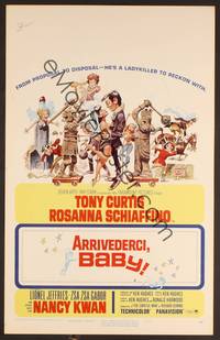 2t085 ARRIVEDERCI, BABY WC '66 Tony Curtis is a ladykiller, great wacky Jack Davis art!